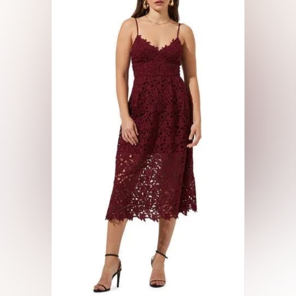 Astr The Label Wine Lace Midi Dress XS - Picture 1 of 7